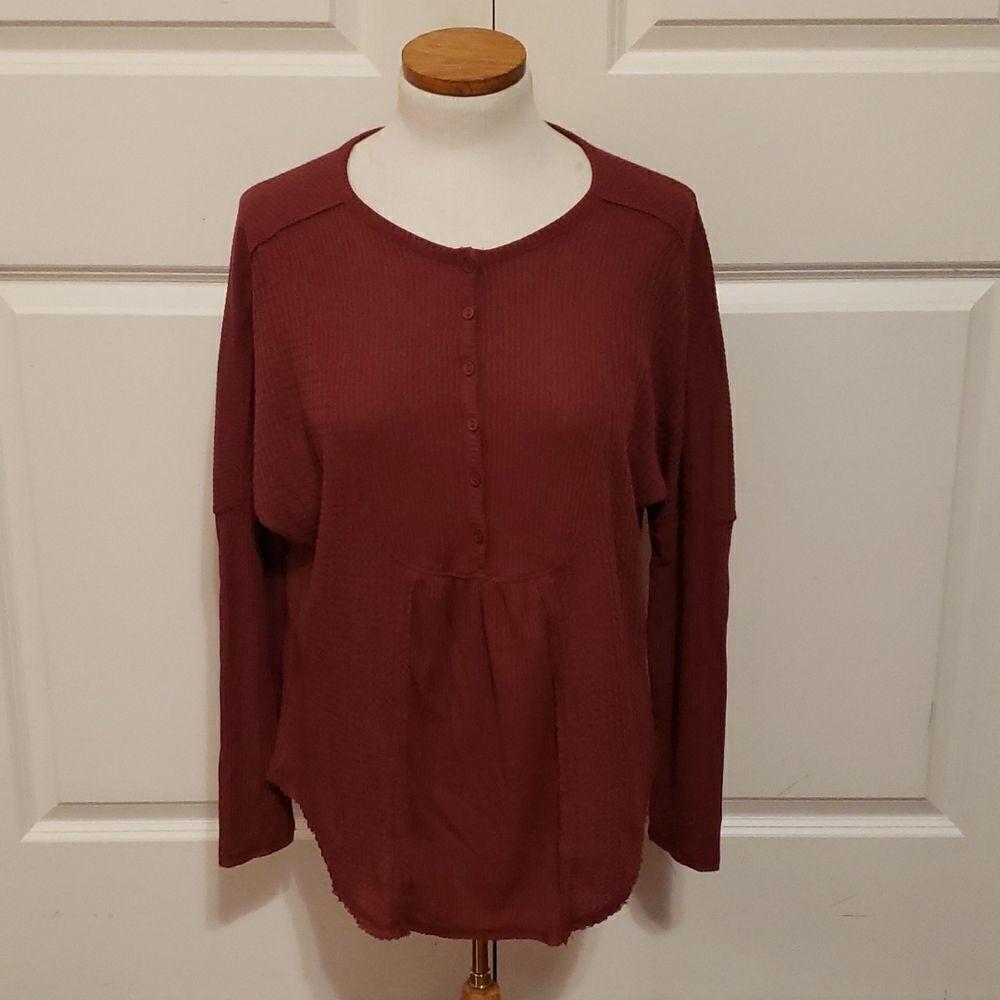 Gibsonlook Womens Waffle Knit Long‎ Sleeve Casual Top Red Size Small NWOT